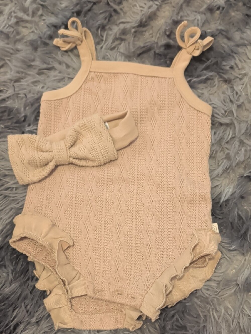 Soft Knit Beige Baby Camisole with Bow Detail